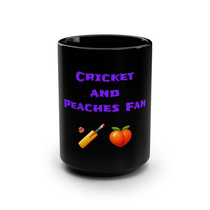 Cricket & Peaches Fan 🏏 🍑 – Black Mug 15oz
