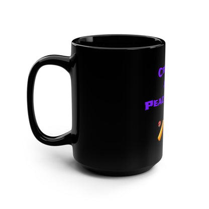 Cricket & Peaches Fan 🏏 🍑 – Black Mug 15oz