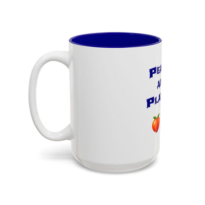 Peachy & Playful 🍑 🏏 – Two-Tone Accent White-Blue Mug 15oz