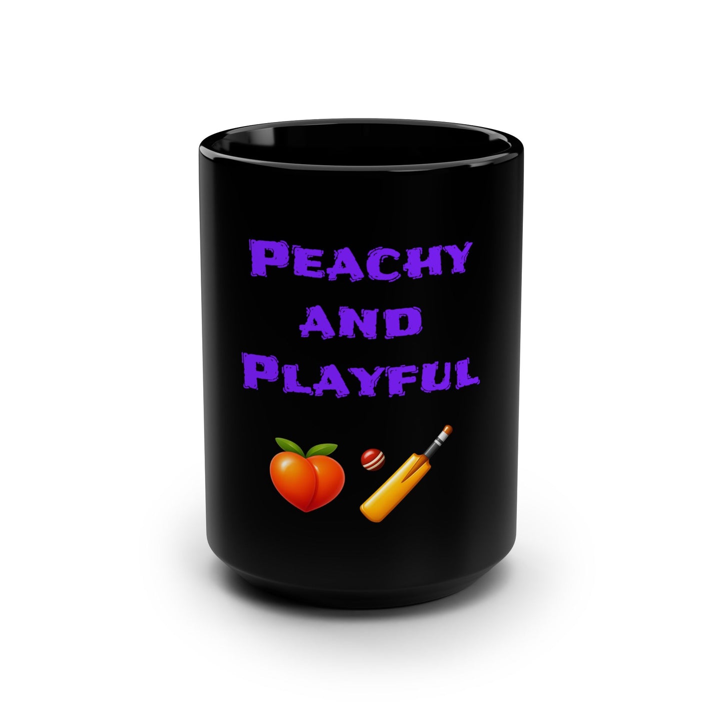 Peachy & Playful 🍑 🏏 – Black Mug 15oz