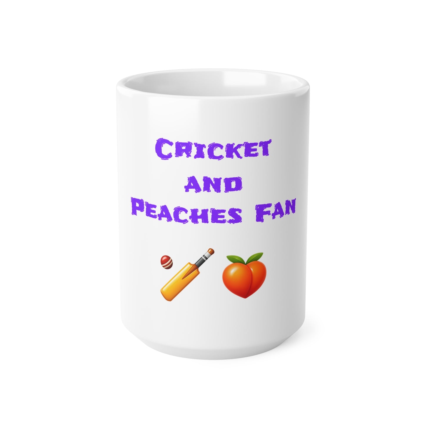 Cricket & Peaches Fan 🏏 🍑 – White Mug 15oz