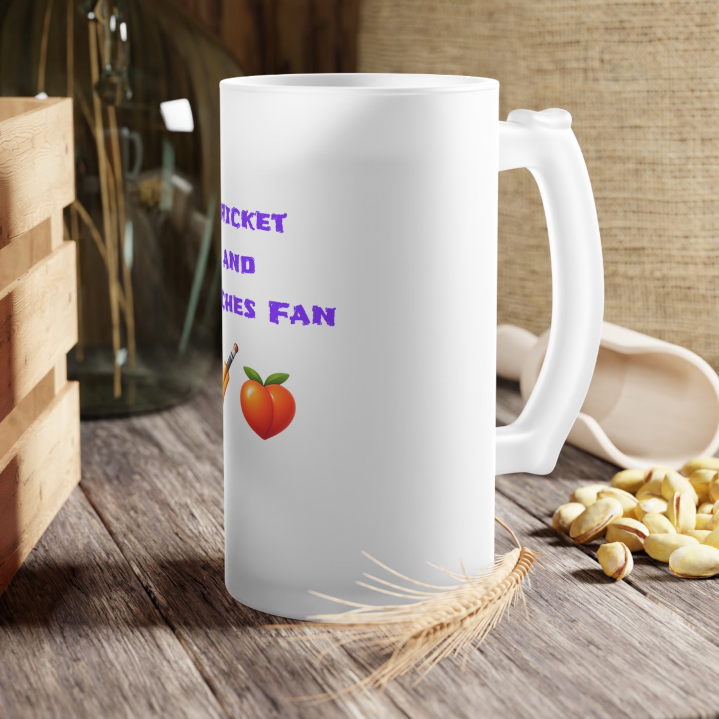 Cricket & Peaches Fan 🏏 🍑 – Frosted Glass Beer Mug 16oz