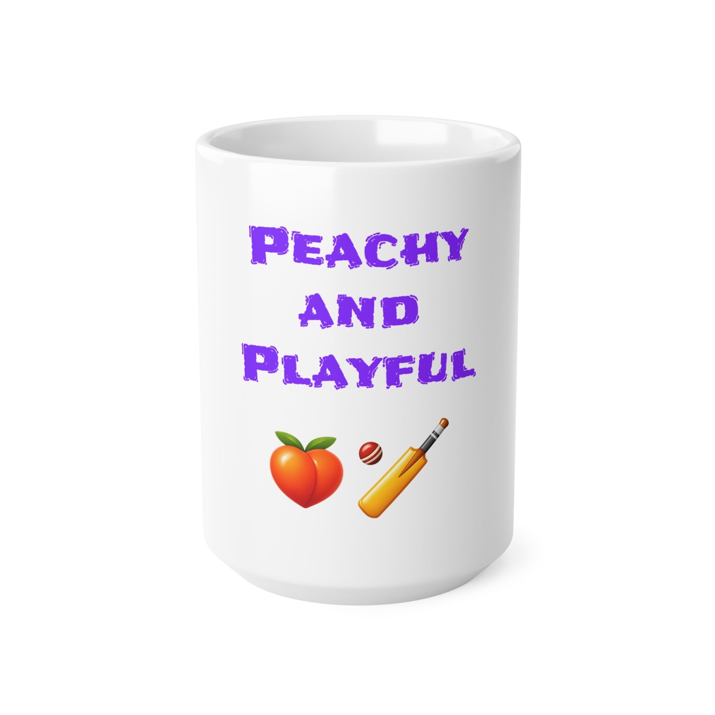 Peachy & Playful 🍑 🏏 – White Mug 15oz