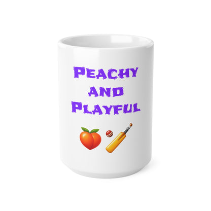 Peachy & Playful 🍑 🏏 – White Mug 15oz
