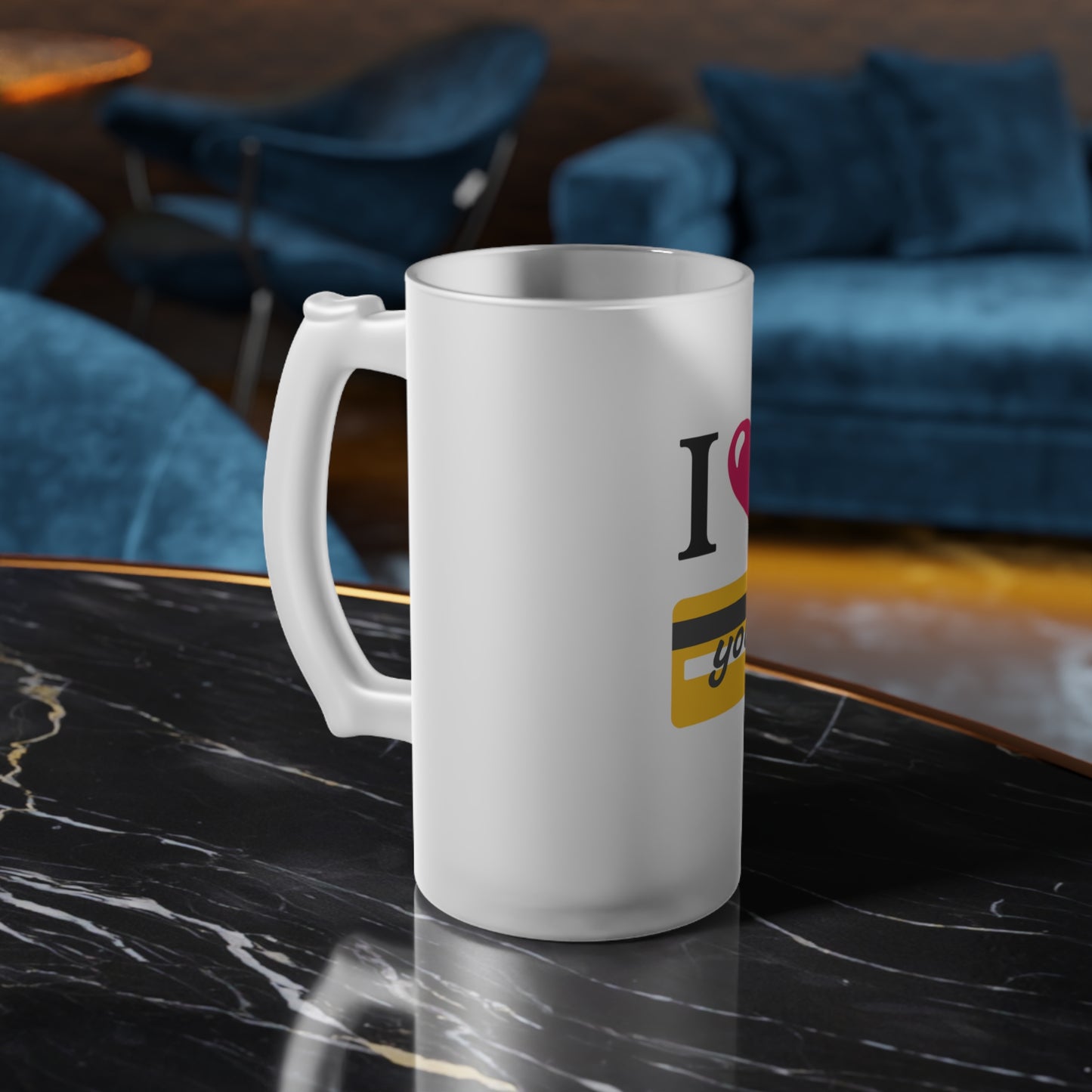 I 🩷 you 💳 – Frosted Glass Beer Mug 16oz