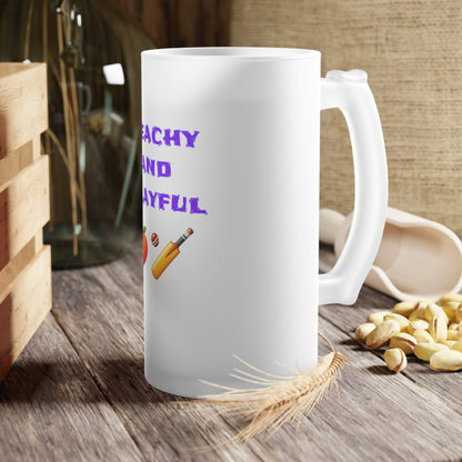 Peachy & Playful 🍑 🏏 – Frosted Glass Beer Mug 16oz