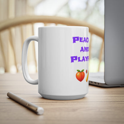 Peachy & Playful 🍑 🏏 – White Mug 15oz