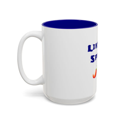 Like it Spicy 🌶 🍑 – Two-Tone Accent White-Blue Mug 15oz