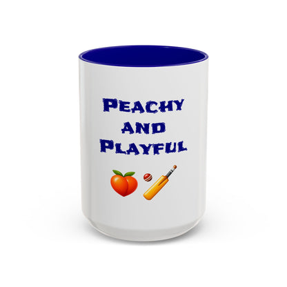 Peachy & Playful 🍑 🏏 – Two-Tone Accent White-Blue Mug 15oz