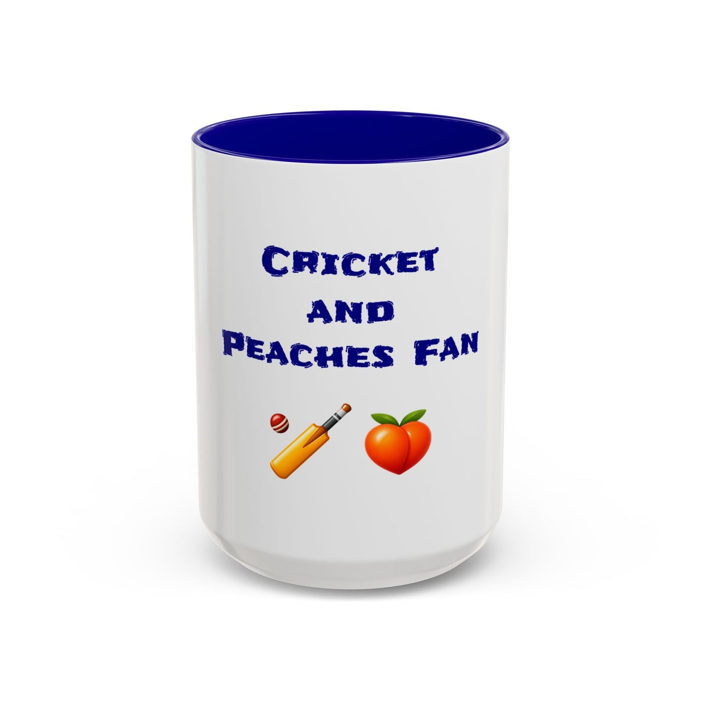 Cricket & Peaches Fan 🏏 🍑 – Two-Tone Accent White-Blue Mug 15oz