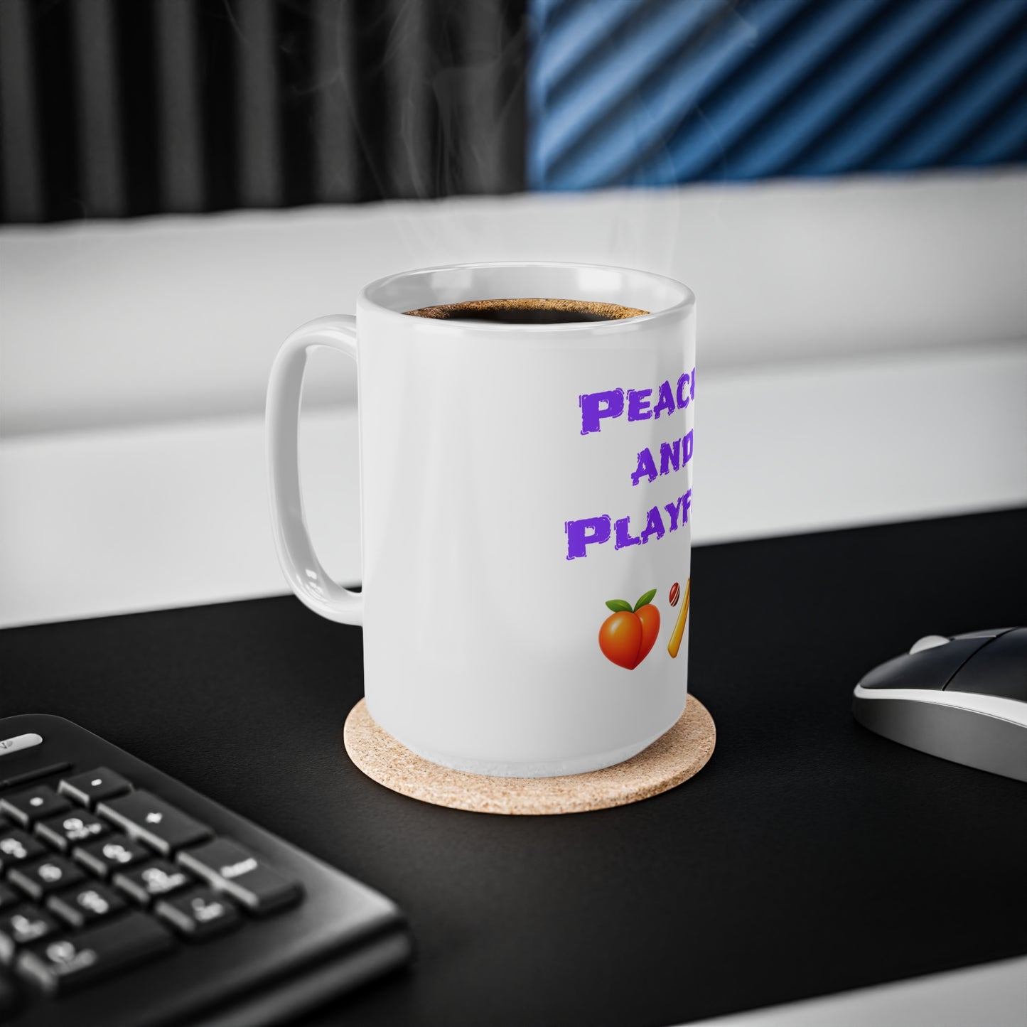 Peachy & Playful 🍑 🏏 – White Mug 15oz