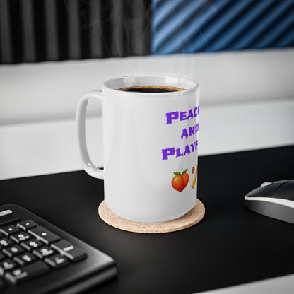 Peachy & Playful 🍑 🏏 – White Mug 15oz
