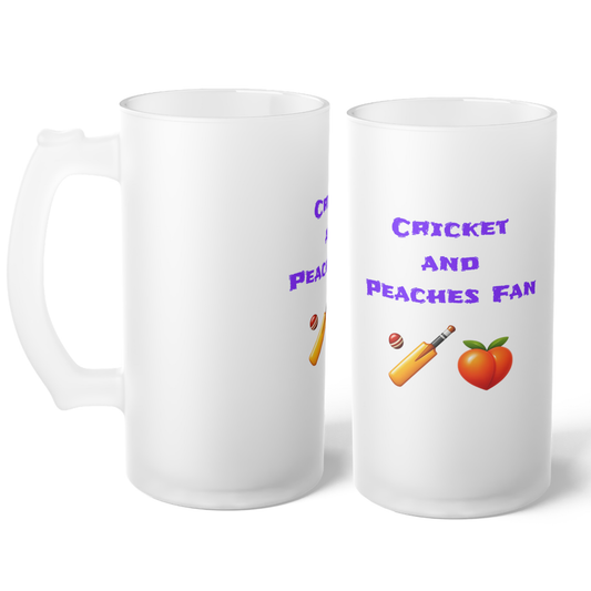 Cricket & Peaches Fan 🏏 🍑 – Frosted Glass Beer Mug 16oz