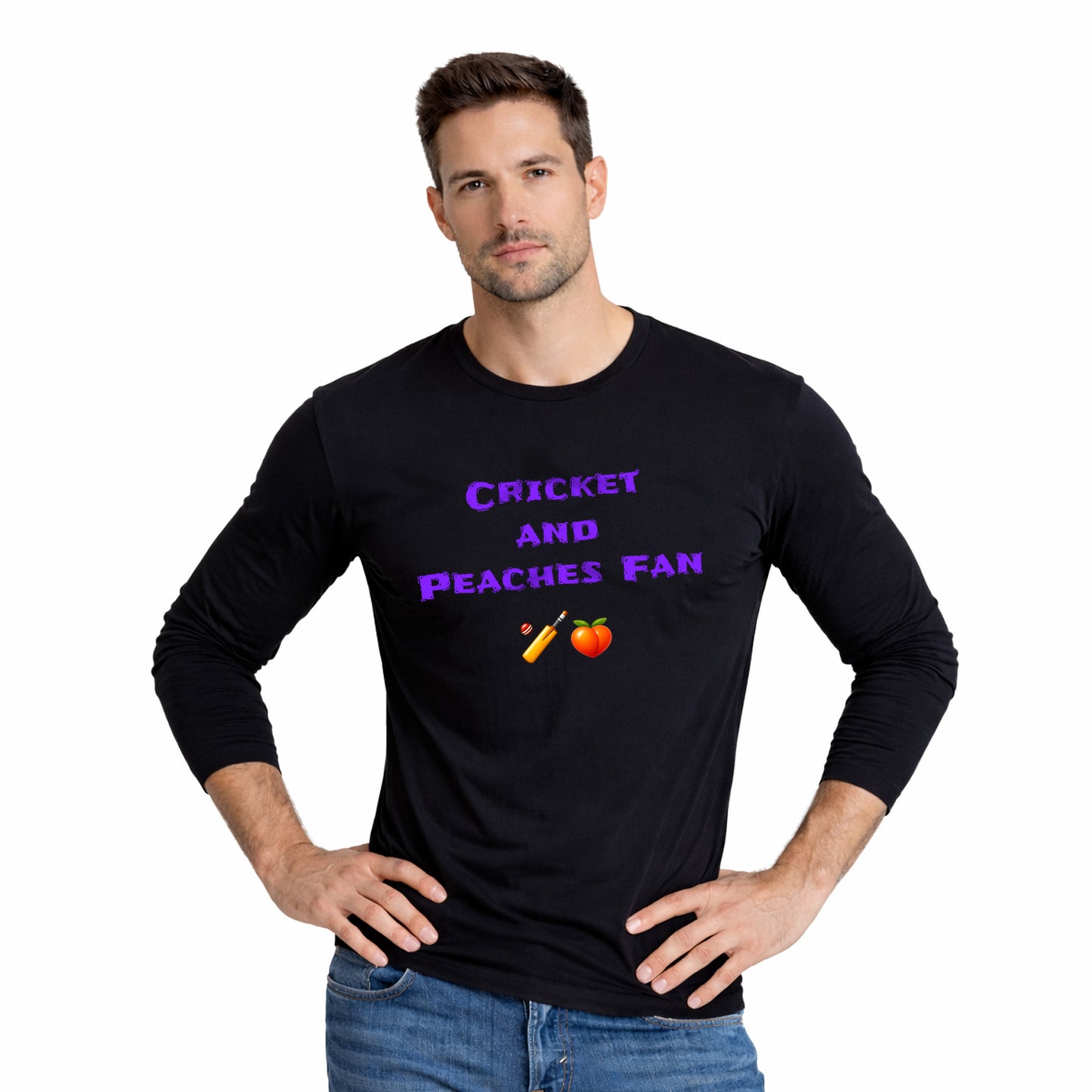 Cricket & Peaches Fan 🏏 🍑 – Men's Long Sleeve Crew Tee