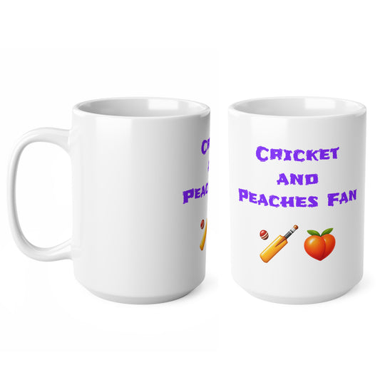 Cricket & Peaches Fan 🏏 🍑 – White Mug 15oz