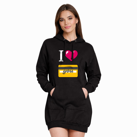 I 🩷 you 💳 – Black Premium Adult Hoodie Dress