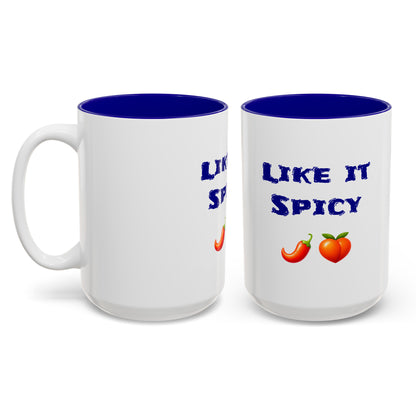 Like it Spicy 🌶 🍑 – Two-Tone Accent White-Blue Mug 15oz