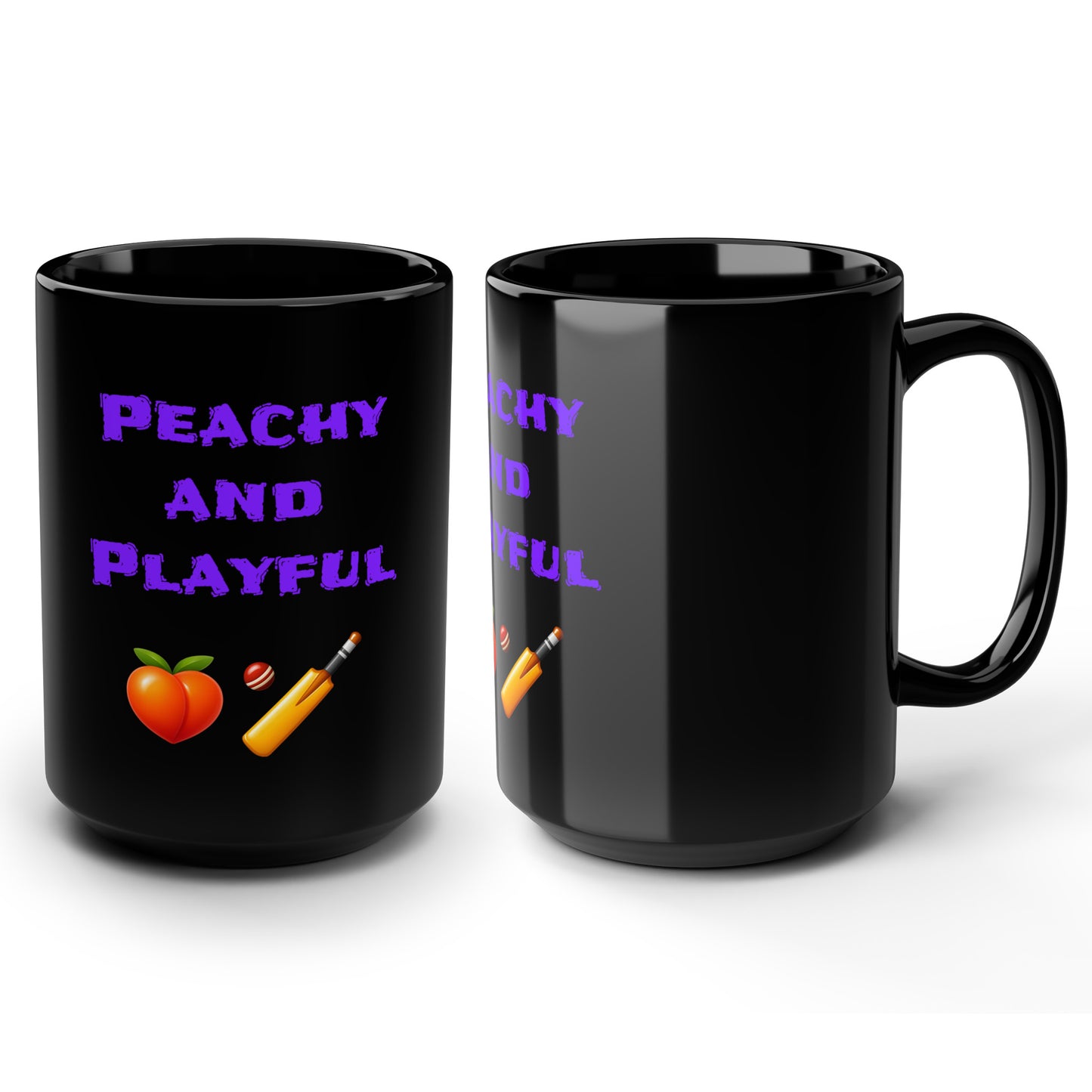 Peachy & Playful 🍑 🏏 – Black Mug 15oz