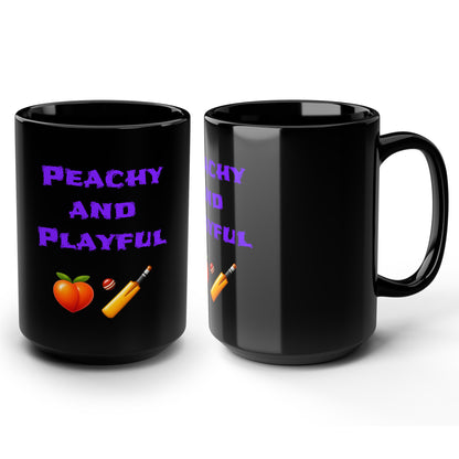 Peachy & Playful 🍑 🏏 – Black Mug 15oz