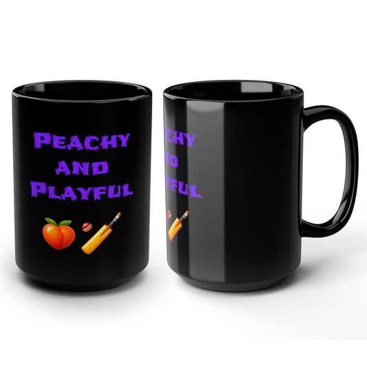 Peachy & Playful 🍑 🏏 – Black Mug 15oz