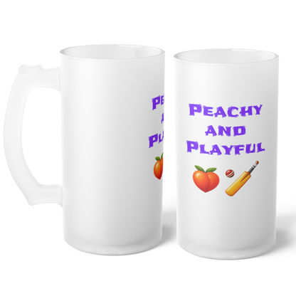 Peachy & Playful 🍑 🏏 – Frosted Glass Beer Mug 16oz