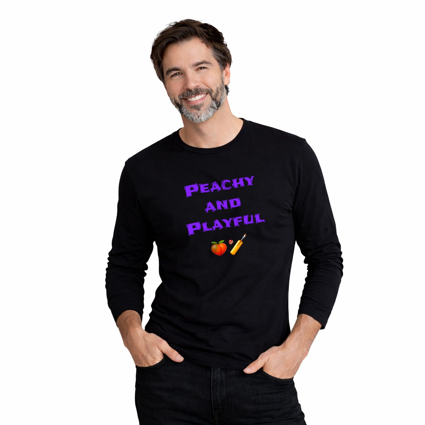 Peachy & Playful 🍑 🏏 – Men's Long Sleeve Crew Tee