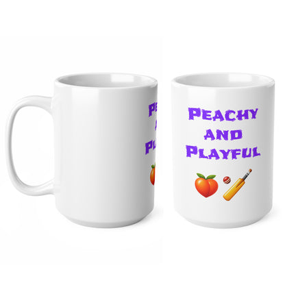 Peachy & Playful 🍑 🏏 – White Mug 15oz