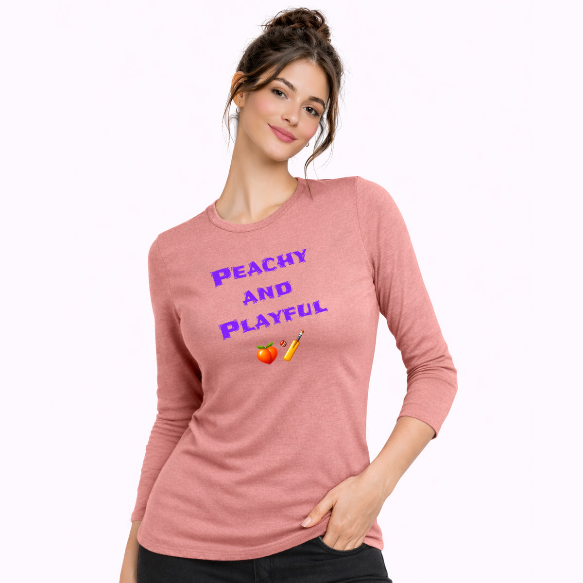 Peachy & Playful 🍑 🏏 – Women’s Perfect Blend® CVC Long Sleeve Tee